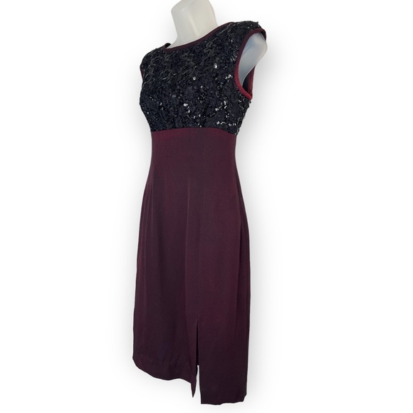 Vintage 80s Cocktail Dress Lace Sequins Maroon & Black Sleeveless Size 4 - Picture 3 of 12